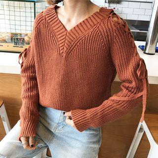 Lace Up Detail V-neck Sweater