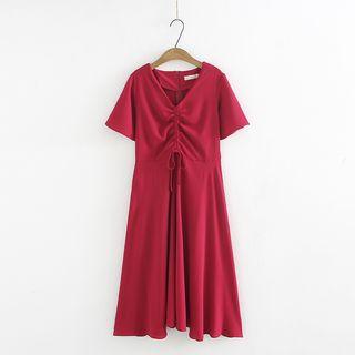 V-neck Drawstring Short-sleeve A-line Dress