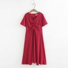 V-neck Drawstring Short-sleeve A-line Dress