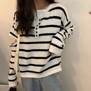 Half-button Cutout Long-sleeve Knit Top