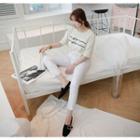 Short-sleeve Lace-panel Lettering T-shirt