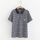 Striped Short-sleeve Polo Shirt Navy Blue - One Size