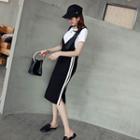 Set: T-shirt + Striped Suspender Dress