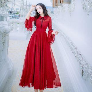 3/4-sleeve Ruffled Maxi Sundress