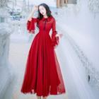 3/4-sleeve Ruffled Maxi Sundress