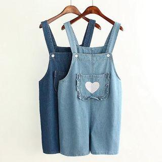 Heart Embroidered Denim Jumper Shorts