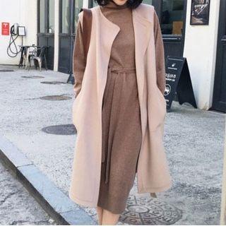 Turtleneck Plain Slim Fit Lace Up Knit Midi Dress