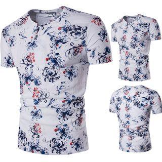 Short-sleeve V-neck Floral T-shirt