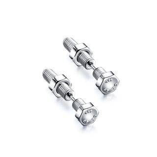 Fashion Domineering Screw Nut 316l Stainless Steel Stud Earrings Silver - One Size
