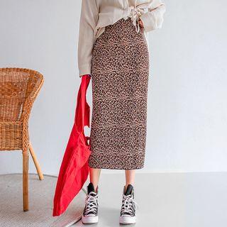 Leopard Accordion-pleat Long H-line Skirt