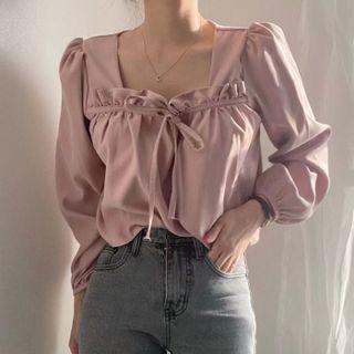 Square-neck Bow Detail Blouse