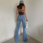 Frayed Low-waist Boot-cut Jeans