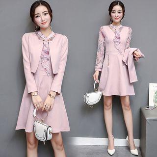 Set: Beaded Panel A-line Dress + Cropped Jacket
