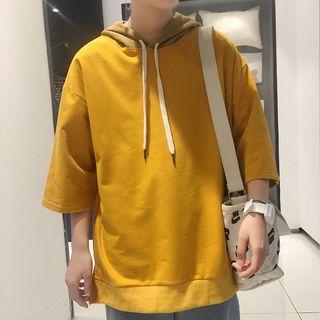Drawstring Elbow-sleeve Hoodie