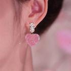Heart Rhinestone Alloy Dangle Earring 1 Pair - Silver Stud - Pink & Gold - One Size