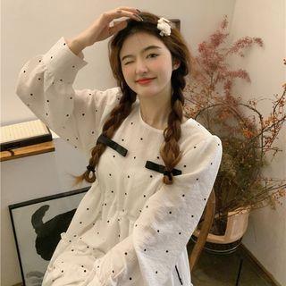 Long-sleeve Dotted Midi Smock Dress
