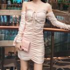 Off-shoulder Long-sleeve Ruched Mini Bodycon Dress