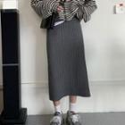 Ribbed Midi Knit Pencil Skirt