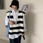 Plain Blazer / Striped Knit Vest