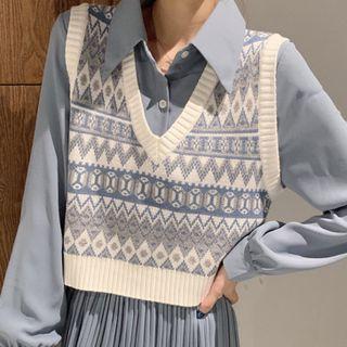 Pattern Cropped Sweater Vest