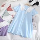 Short-sleeve Contrast Collar Buttoned A-line Dress