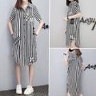 Short-sleeve Striped Lettering Shirtdress