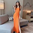 Set: Plain Camisole + Side-slit Maxi A-line Skirt