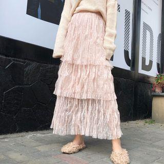 Midi Layered Dotted Mesh Skirt