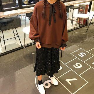 Plain Sweatshirt / Long-sleeve Dotted A-line Midi Dress
