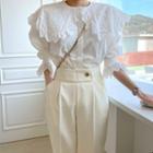 Lace-collar Scallop-frilled Blouse White - One Size