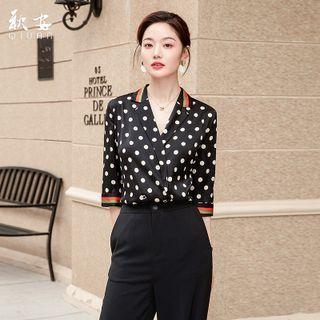 Color-block Dotted Oversize Shirt