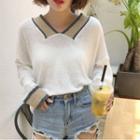 Panel Collared Long-sleeve Knit Sweater