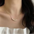 Faux Pearl Pendant Stainless Steel Choker White & Gold - One Size