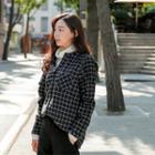Mandarin-collar Check Flannel Shirt