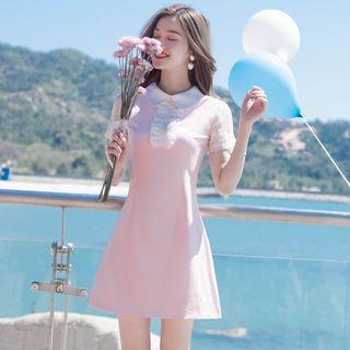 Short-sleeve Collared Mini A-line Dress
