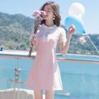 Short-sleeve Collared Mini A-line Dress