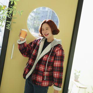 Hooded Woolen Plaid Jacket