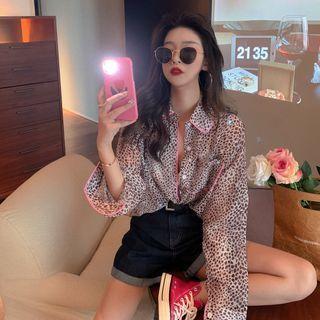 Leopard Printed Long-sleeve Shirt As Shown In Figure - One Size