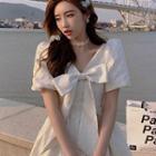 Puff-sleeve Bow Accent Mini Dress
