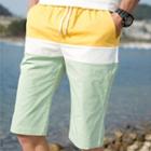 Drawstring Color Block Panel Shorts