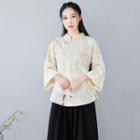 3/4-sleeve Floral Embroidered Hanfu Top Off-white - One Size
