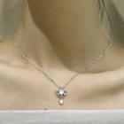 Rhinestone Heart Pendant Necklace 1pc - Silver & Light Blue - One Size
