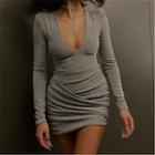Skinny Ruched Long Sleeve Mini A Line Dress