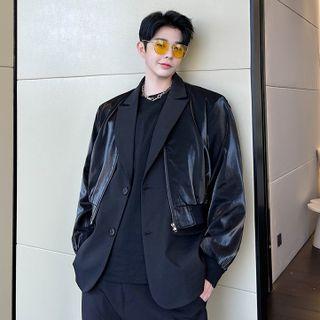Single-breasted Textured Panel Blazer