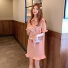 Pig Embroidered Ruffle Trim Short-sleeve Polo Shirt Dress