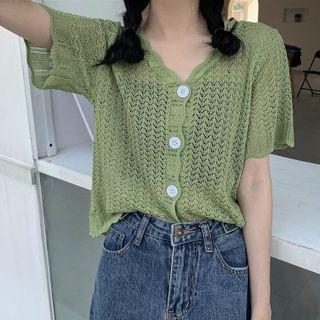 V-neck Hollow Short-sleeved Knit Cardigan