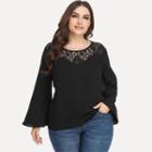 Plus Size Long-sleeve Lace Panel T-shirt