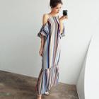 Cutout-shoulder Stripe Maxi Dress
