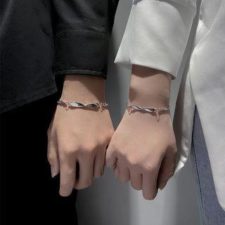 Twisted Stainless Steel Bracelet 1 Pair - Couple Bracelet - Silver - One Size