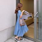 Short-sleeve Button-up Midi A-line Denim Dress